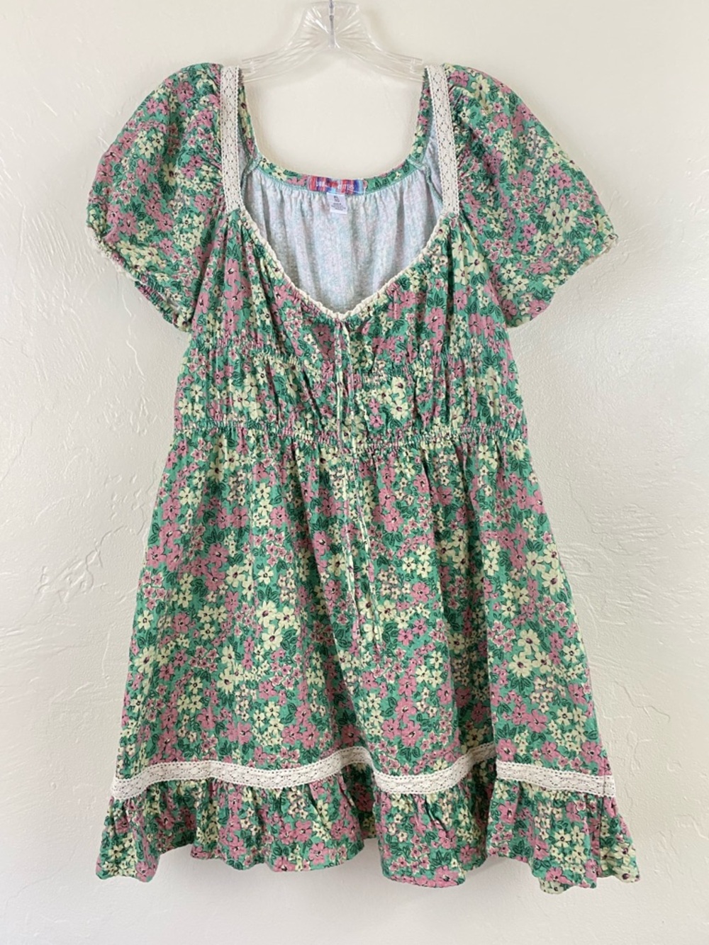 Urban Outfitters Size XL Sage Green Floral Printed Milkmaid Tiered Mini Sundress